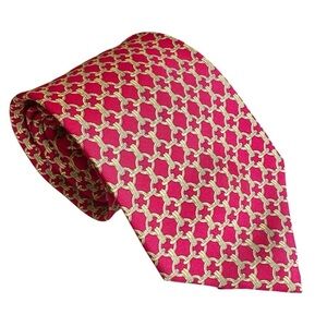 Authentic HERMES 100% Silk Berry Red & Gold Buoy Chain Neck Tie